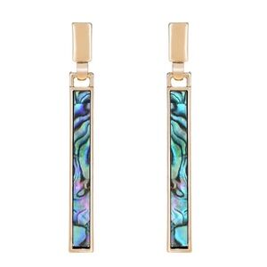 New Genuine Abalone Shell Linear Bar Drop Dangle Earrings 18k Gold Plated New